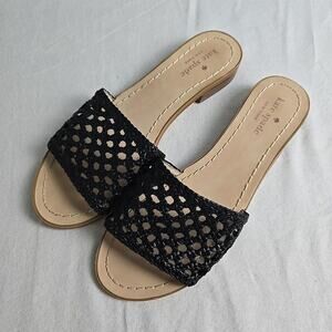 Kate Spade‎ Berlin Woven Slip On Open Toe Sandals Womens Size 8M Black Preppy
